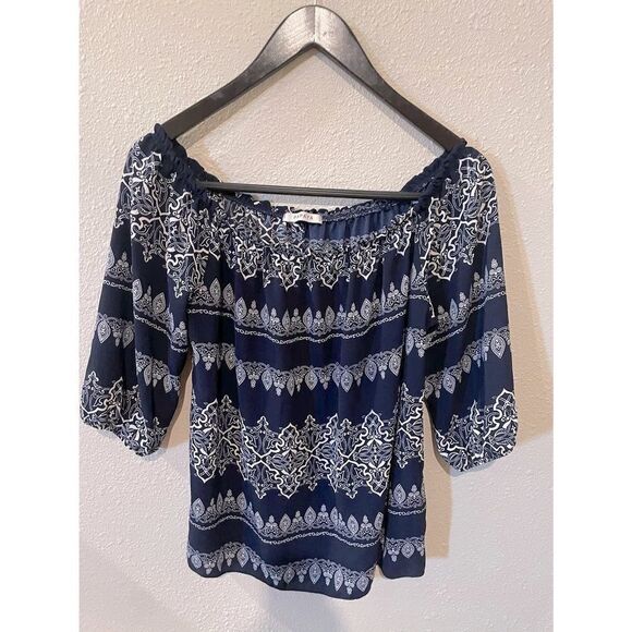Off shoulder blue & white blouse NWOT - Picture 1 of 6